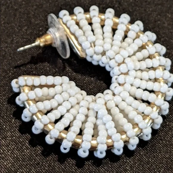 BaubleBar White Beaded Hoop Earrings Gold Tone - Picture 3 of 4